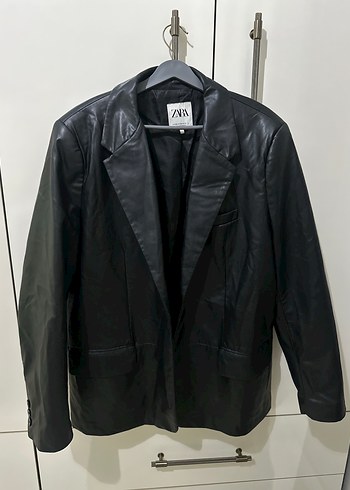Zara Siyah Deri Blazer Ceket Kadın
