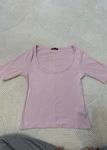 Zara Pembe Kadın Pamuklu Kısa Kollu Bluz
