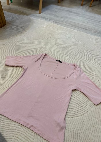 l Beden Zara Pembe Kadın Pamuklu Kısa Kollu Bluz