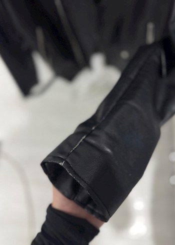 Zara Siyah Deri Biker Ceket