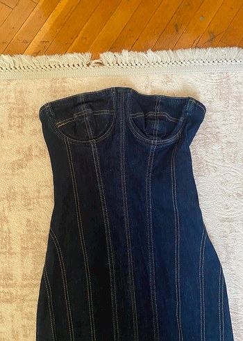 s Beden Zara Kadın Lacivert Straplez Uzun Denim Elbise