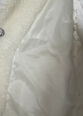 Beyaz Peluş Kadın Midi Kaban astarlı - Görsel 8