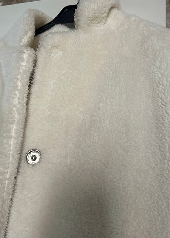 Beyaz Peluş Kadın Midi Kaban astarlı - Görsel 5