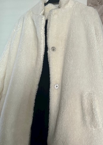 Beyaz Peluş Kadın Midi Kaban astarlı - Görsel 6