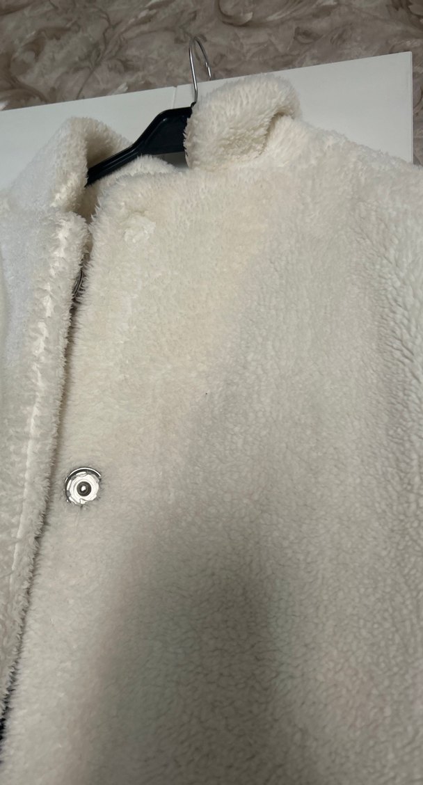Beyaz Peluş Kadın Midi Kaban astarlı - Görsel 5