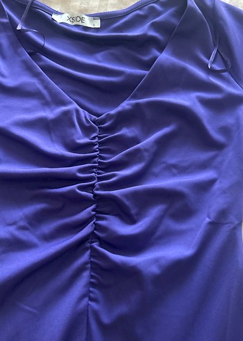 Mor V Yaka Drapeli  Bluz - Görsel 6