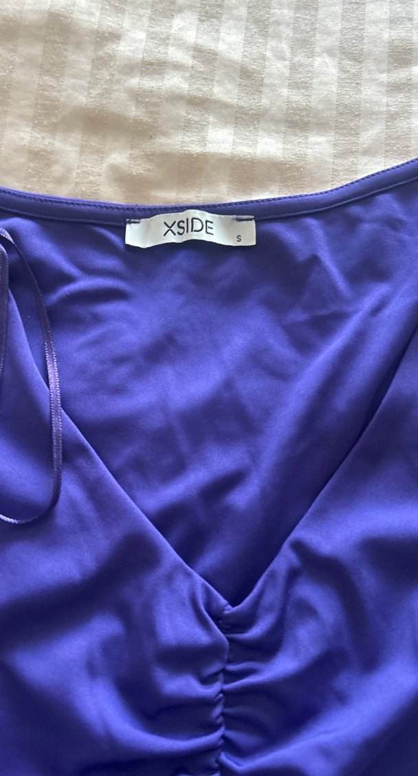 Mor V Yaka Drapeli  Bluz - Görsel 2