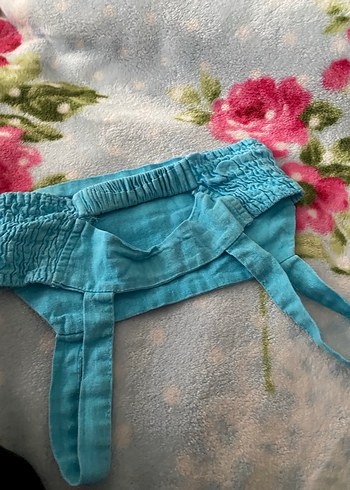 Turkuaz Askılı Keten Crop Top - Görsel 3