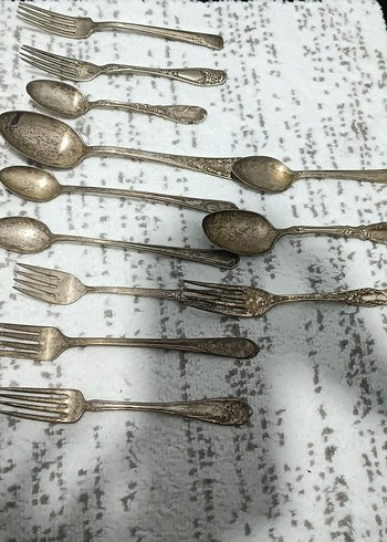 Gri Beyaz Vintage Çatal ve Kaşık Seti