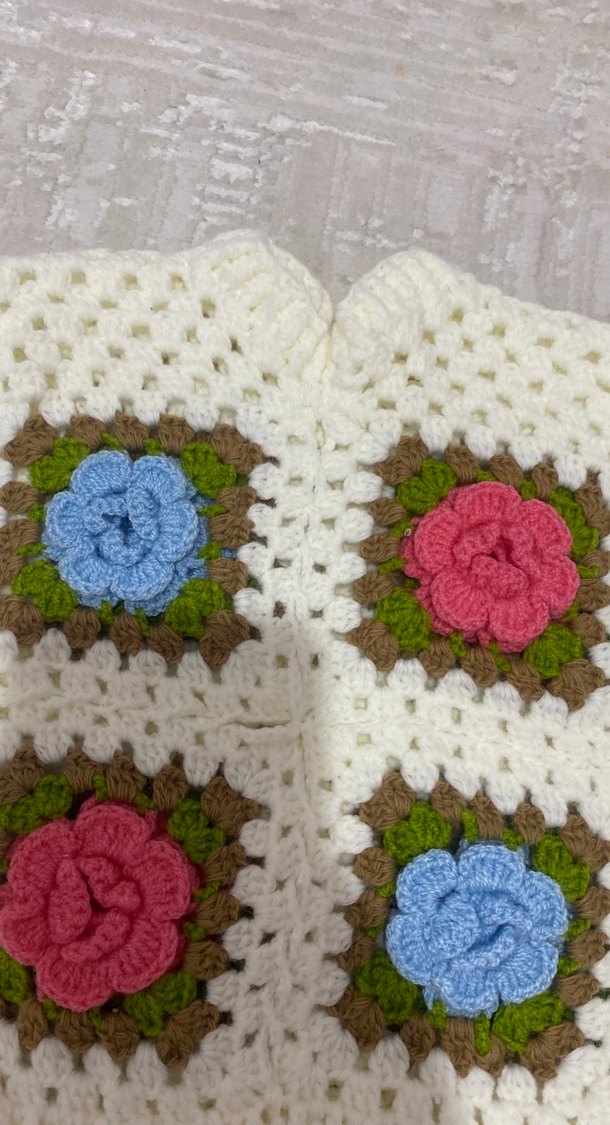 Çiçekli Örgü Kız Panço - Görsel 2