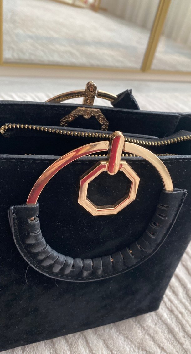 Siyah Süet Tokalı Kadın Çanta - Görsel 3