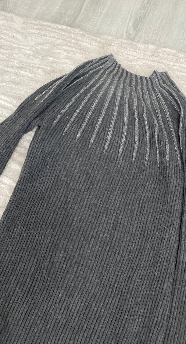 Gri Yüksek Yakalı Kadın Triko Kazak - Görsel 2