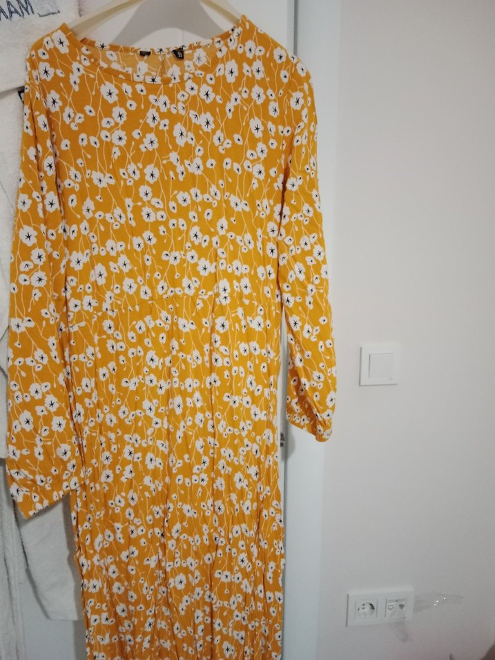 Sarı Çiçekli Uzun Piliseli Bohem Elbise - Görsel 2