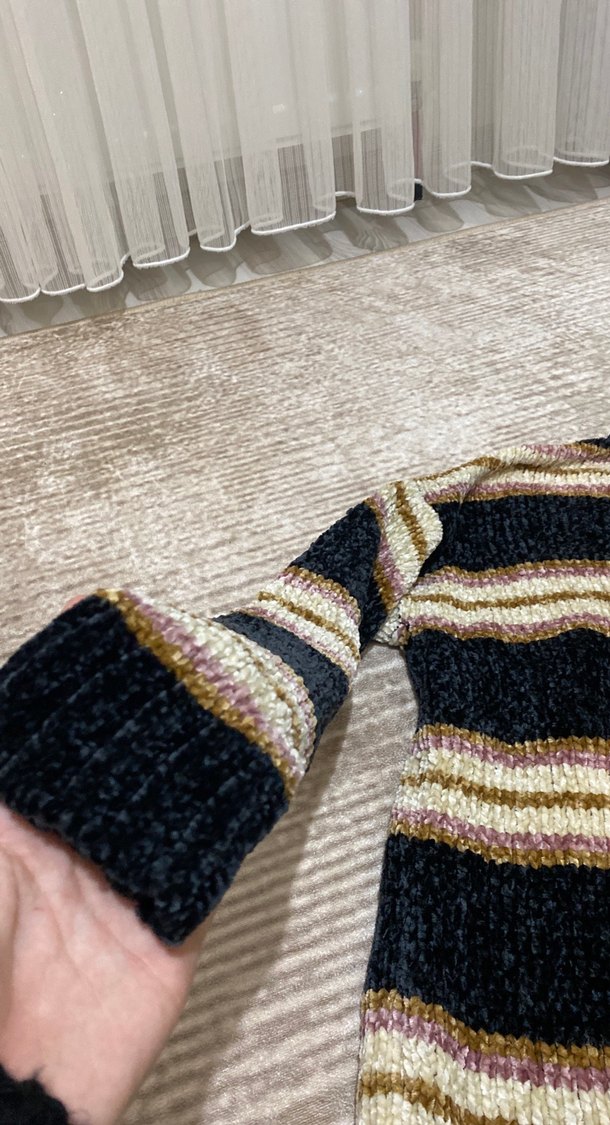 Çizgili Bohem Kadın Triko Kazak - Görsel 4