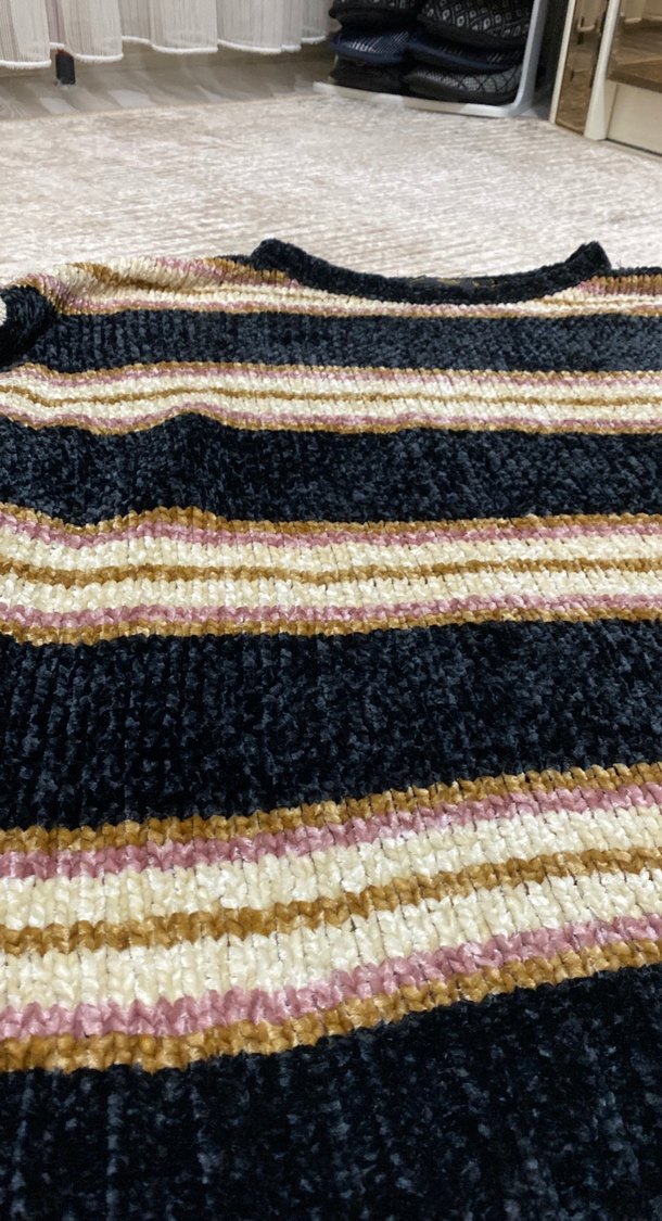 Çizgili Bohem Kadın Triko Kazak - Görsel 3