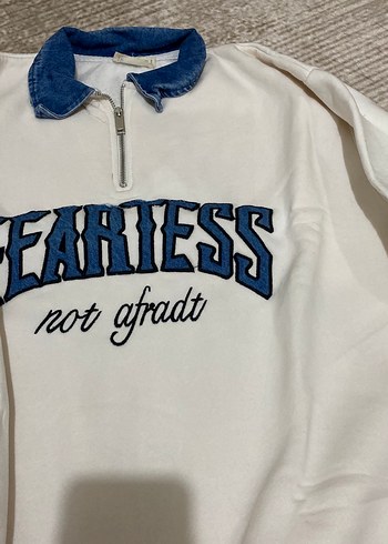 Kadın Beyaz Fermuarlı Baskılı Sweatshirt - Görsel 6