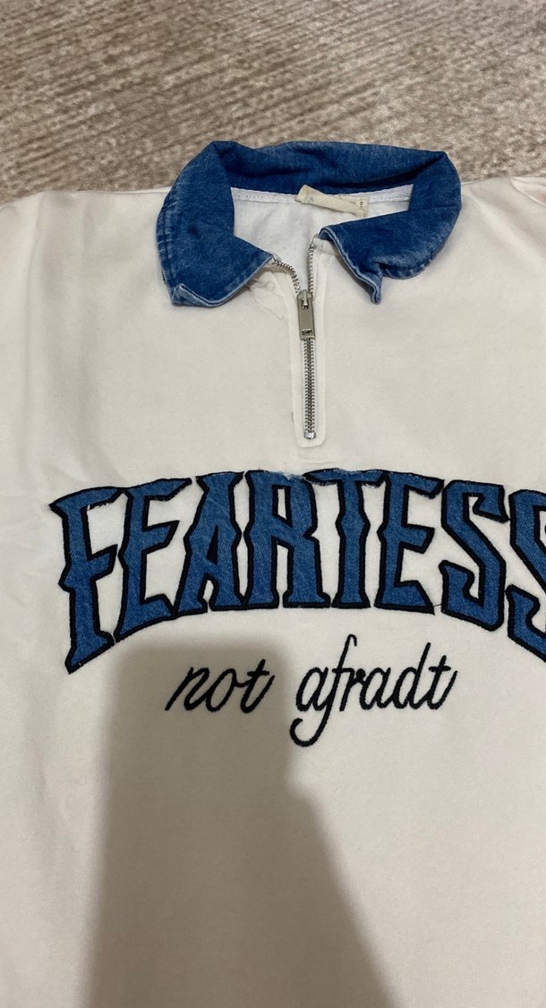 Kadın Beyaz Fermuarlı Baskılı Sweatshirt - Görsel 3