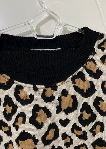 Kahverengi Leopar Desenli Uzun Kollu Kadın triko takım - Görsel 3