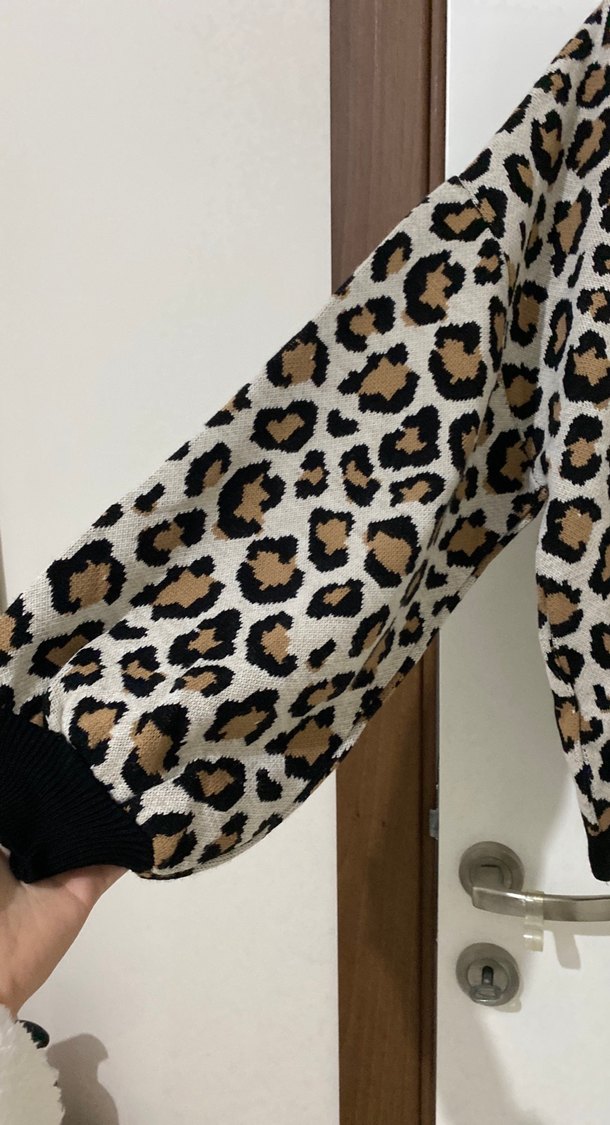 Kahverengi Leopar Desenli Uzun Kollu Kadın triko takım - Görsel 5