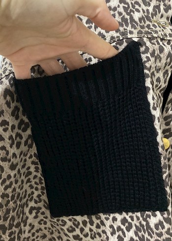 Leopar Desenli Düğmeli Triko Kadın Ceket - Görsel 3