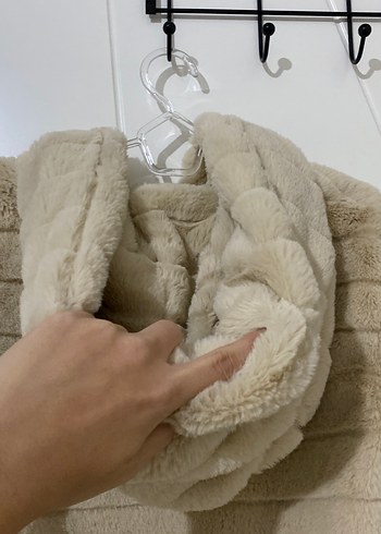 Bej Peluş Midi Kadın kürk - Görsel 8