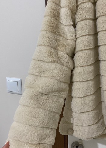 Bej Peluş Midi Kadın kürk - Görsel 4