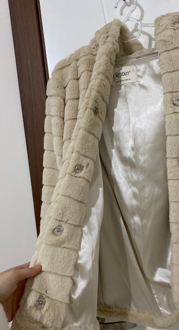 Bej Peluş Midi Kadın kürk - Görsel 2