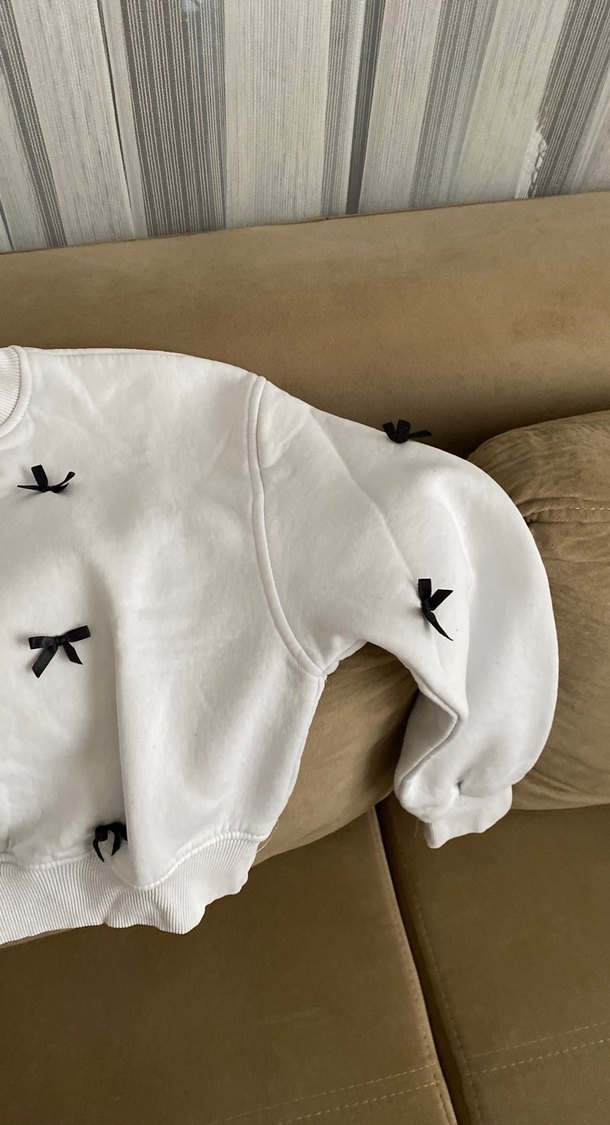 Kadın Beyaz Uzun Kollu Rahat crop Sweatshirt - Görsel 5