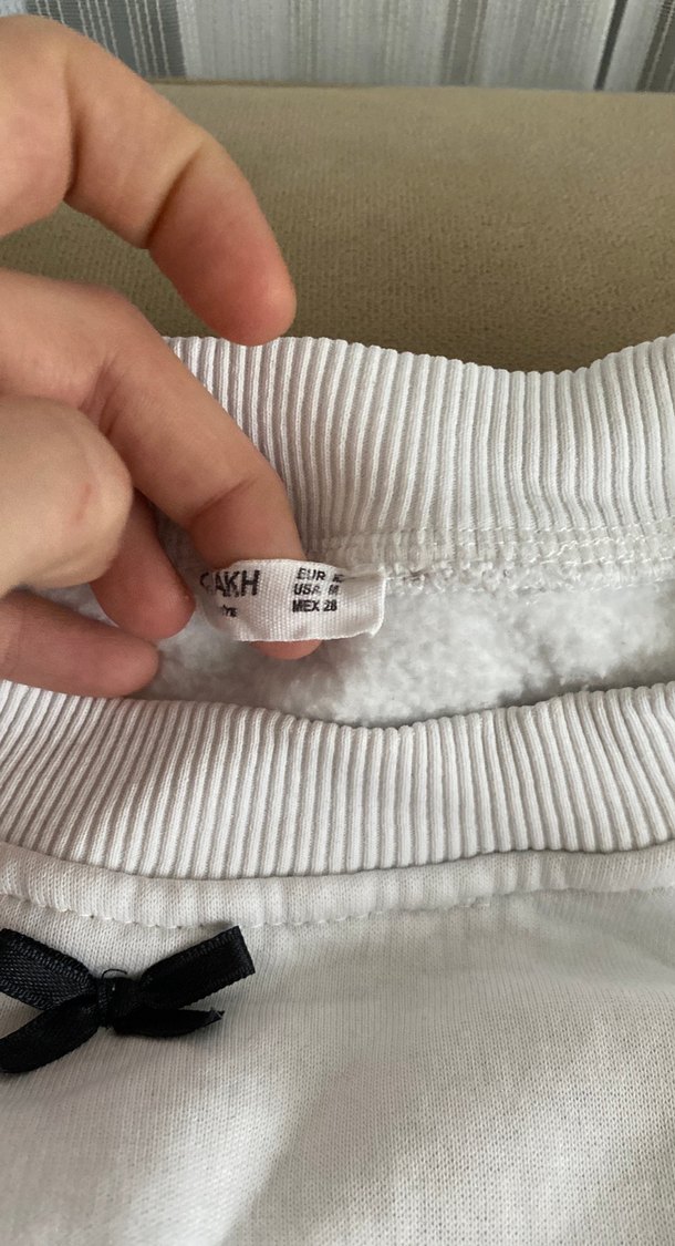 Kadın Beyaz Uzun Kollu Rahat crop Sweatshirt - Görsel 2