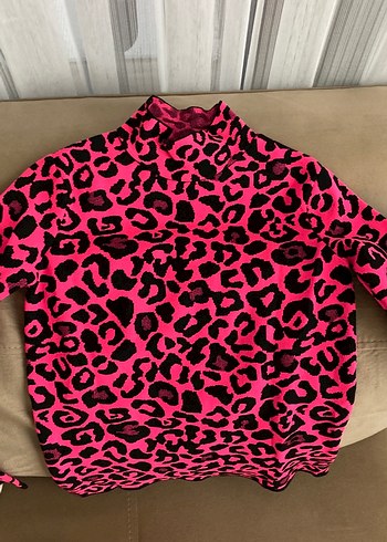 Pembe Leopar Desenli Uzun Kollu Balıkçı Yaka Bluz - Görsel 7