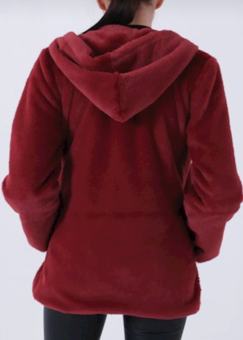 Bordo Kadın Peluş Fermuarlı Mont - Görsel 7