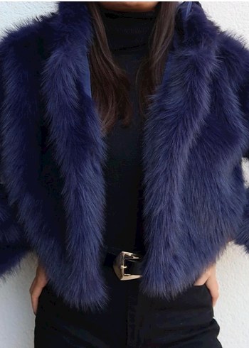 Lacivert Kısa Kapüşonlu Kürk - Görsel 2