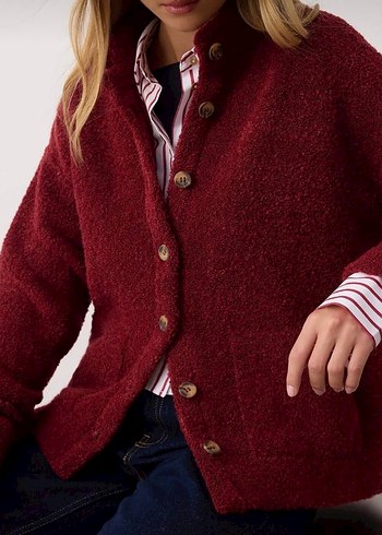 Düğmeli Bordo Kadın Hırka - Görsel 3