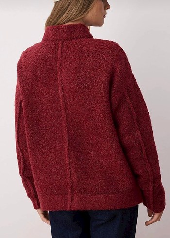 Düğmeli Bordo Kadın Hırka - Görsel 5