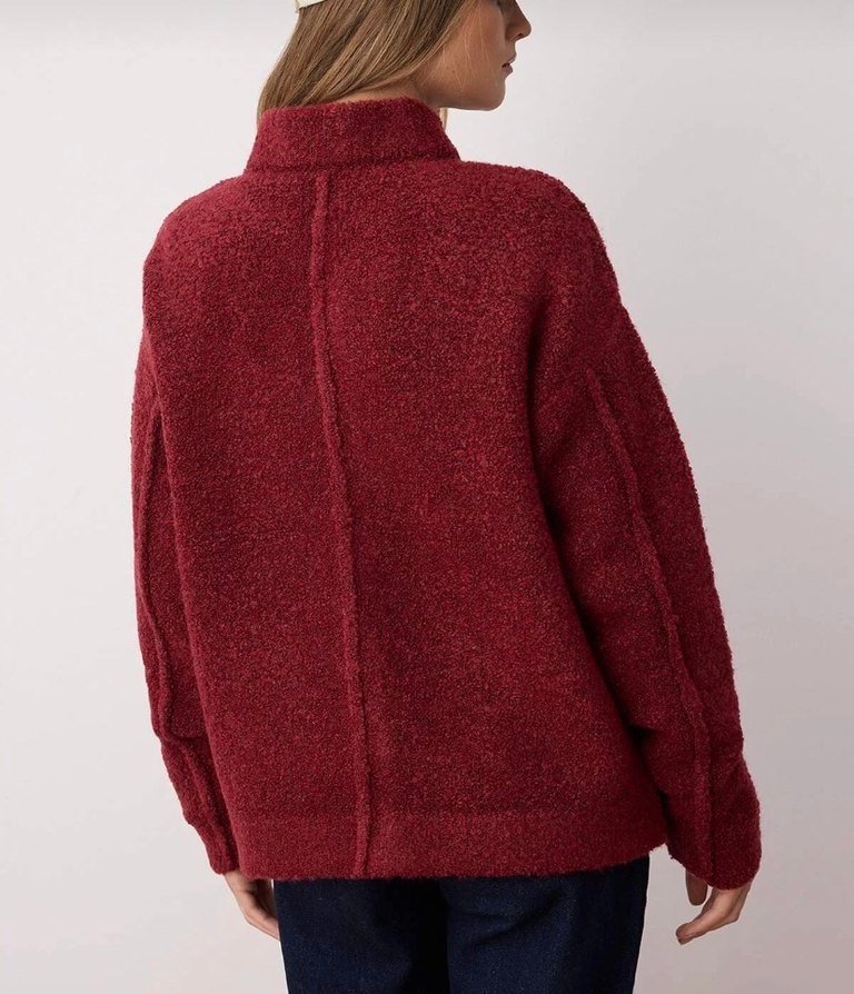 Düğmeli Bordo Kadın Hırka - Görsel 5