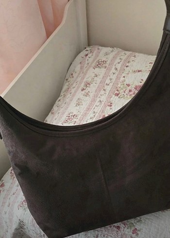 Kahverengi Süet Tokalı Kadın Çanta - Görsel 6