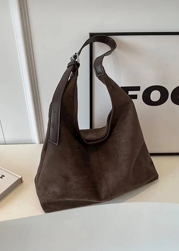 Kahverengi Süet Tokalı Kadın Çanta - Görsel 2