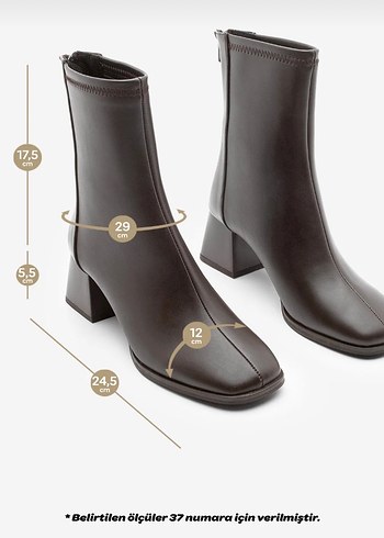 Kahverengi Deri küt burun Topuklu Kadın Bot - Görsel 7