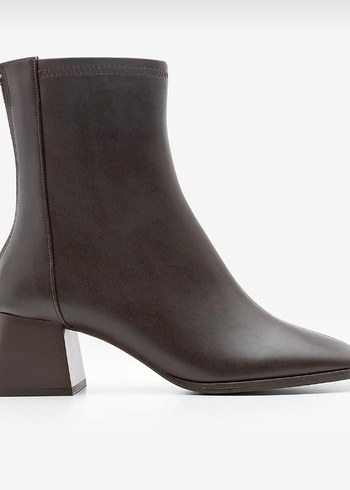 Kahverengi Deri küt burun Topuklu Kadın Bot - Görsel 3