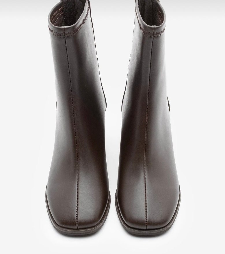 Kahverengi Deri küt burun Topuklu Kadın Bot - Görsel 5