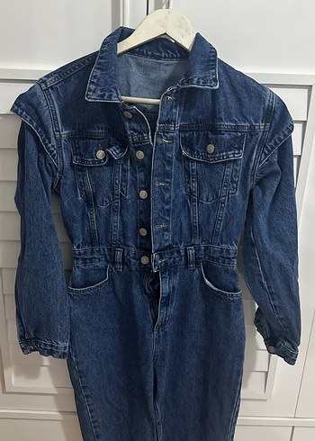 Kadın Mavi Denim Uzun Tulum - Görsel 2