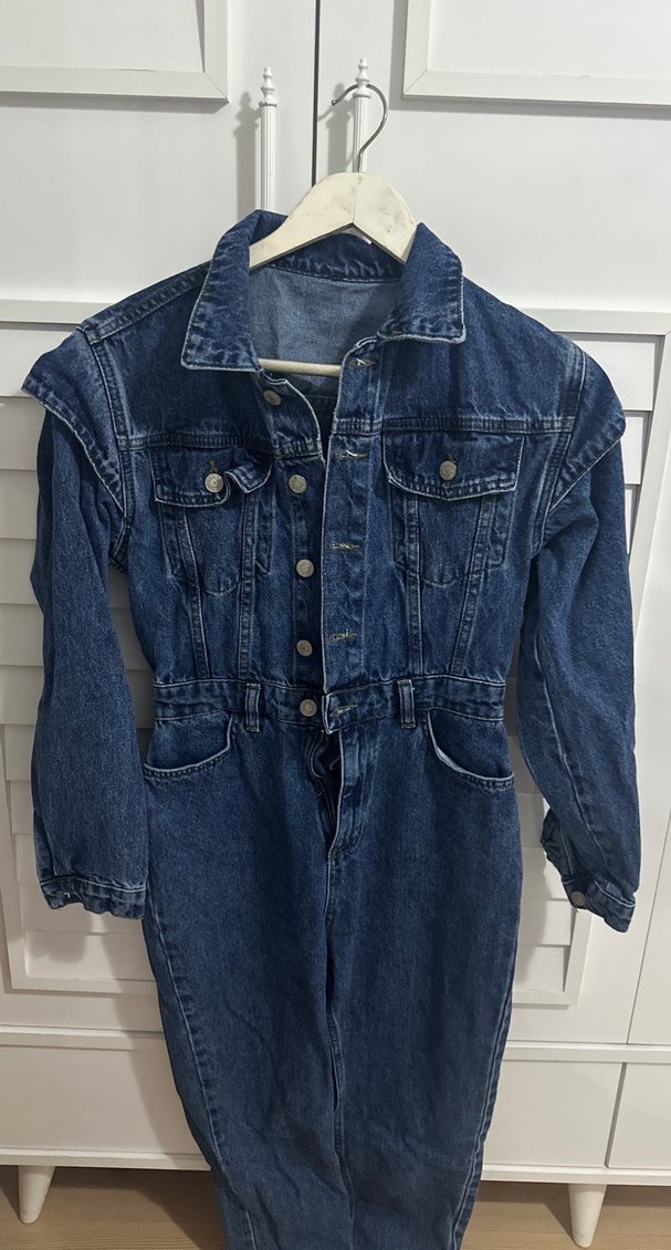 Kadın Mavi Denim Uzun Tulum - Görsel 2