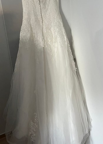Dantel İşlemeli V Yaka Beyaz A Kesim Gelinlik - Görsel 10