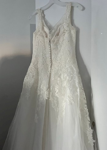 Dantel İşlemeli V Yaka Beyaz A Kesim Gelinlik - Görsel 11