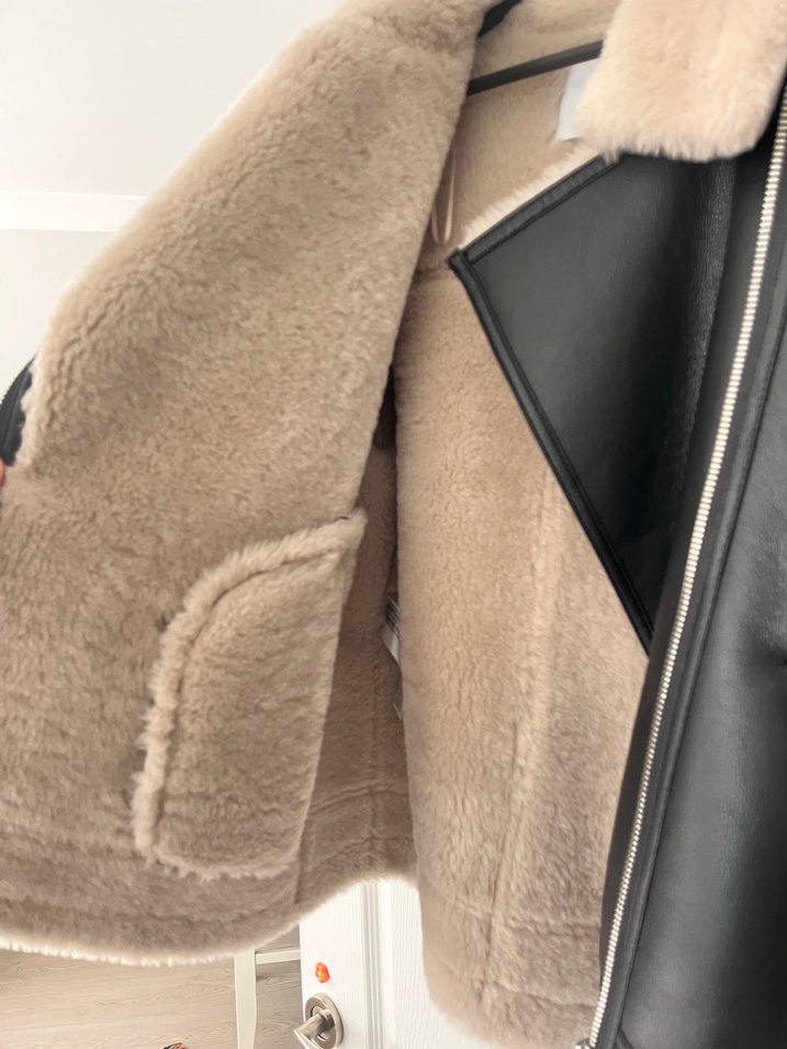 Bej Kürklü Gri Deri Biker Ceket - Görsel 2