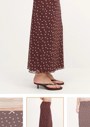 Drapeli Kahverengi Puantiyeli etek - Görsel 2