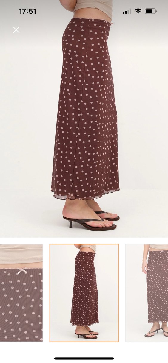 Drapeli Kahverengi Puantiyeli etek - Görsel 2