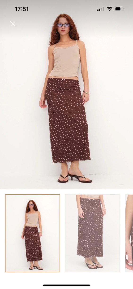 Drapeli Kahverengi Puantiyeli etek - Görsel 3