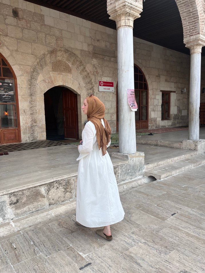 Pamuklu Beyaz Uzun Salaş Elbise - Görsel 2