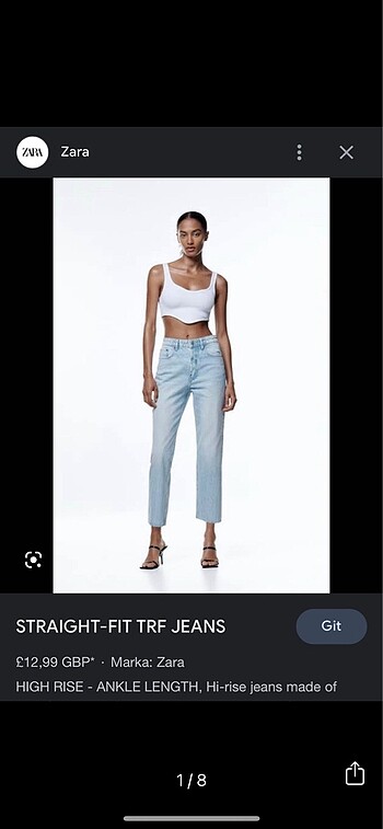 ZARA ORJINAL STRAIGHT FIT 34 Beden